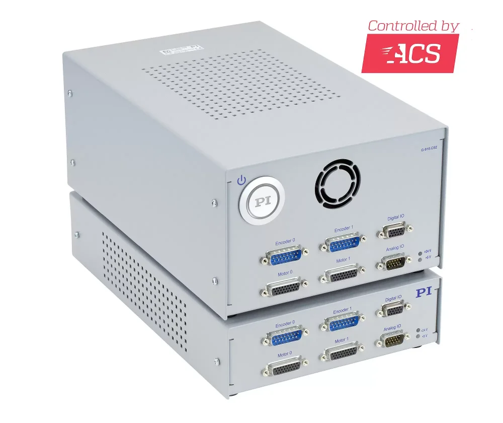 Stacked system with G-910.RC02 motion controller (top) and G-910.RC01 driver module (bottom)