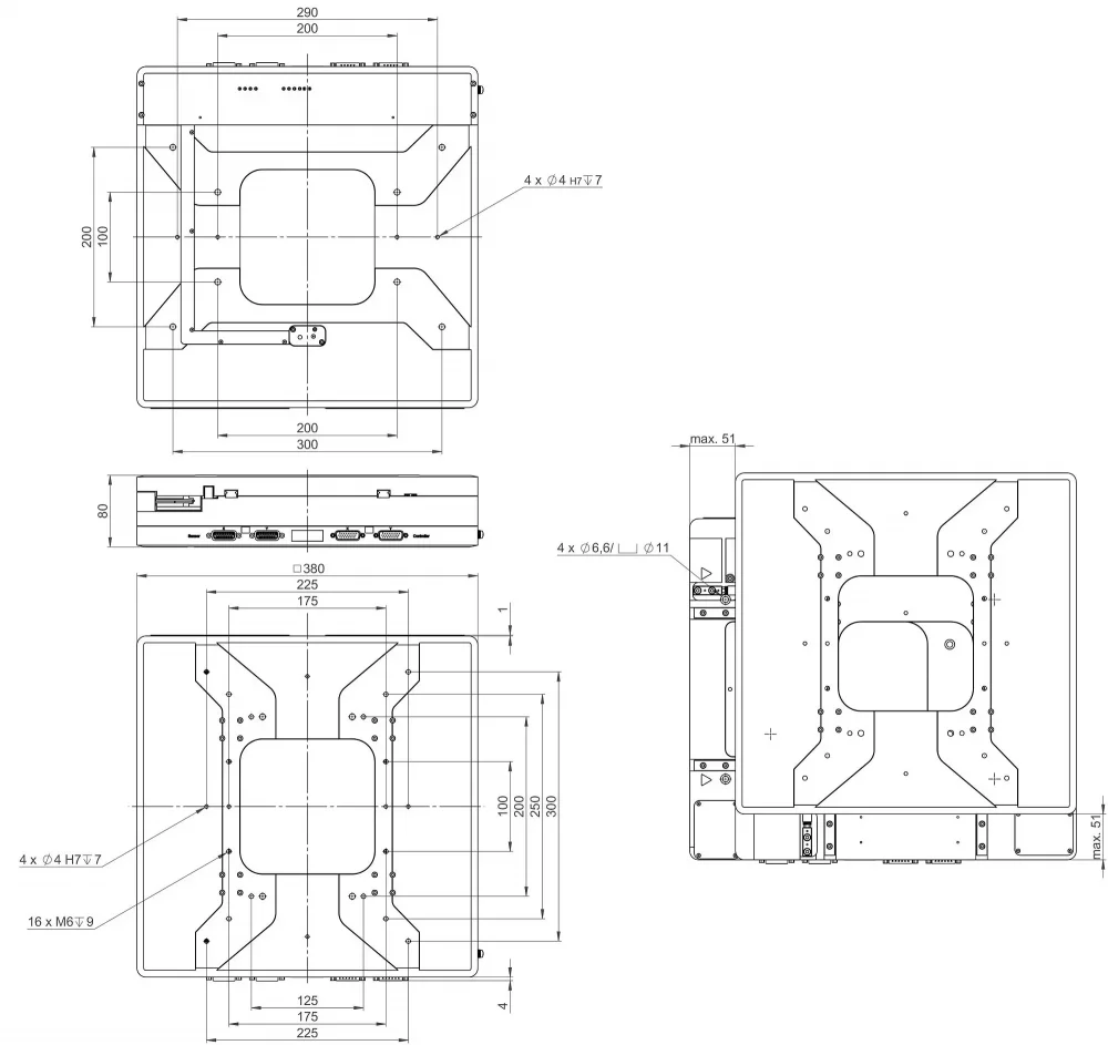 V-738, dimensions in mm. Note that a comma is used in the drawings instead of a decimal point.